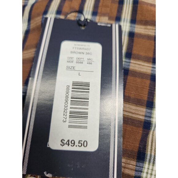 Roundtree & Yorke Mens size Large Brown Plaid Button-Down Cotton Shirt - Picture 3 of 10